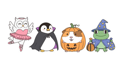 Enchanted Creature: A delightful collection of cute creatures dressed in whimsical costumes, perfectly capturing the spirit of fun and fantasy. 