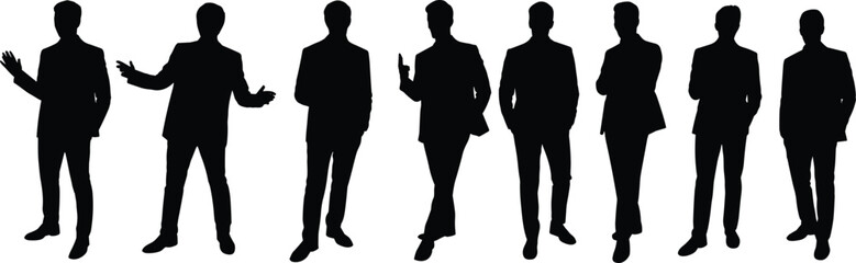 Silhouettes of business professionals, formal attire, corporate team, leadership concept, office posture, career success, professional group, teamwork, business peoplestaff unity