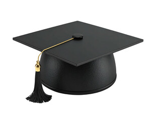 3D render of a classic black graduation cap with a gold tassel