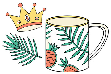 Mug with pineapple leaves and a crown