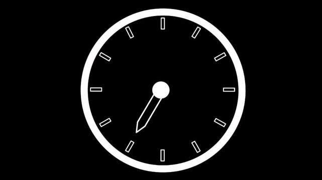 Motion graphic white sketch doodle clock icon minimalist with fast rotating hands on black background modern aesthetic