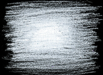 Horizontal strokes of white on black background. Texture of wax crayons, chalk. In center of background there is white spot that becomes darkness towards the edges. Gradient. Different shades of gray.