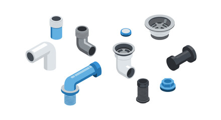 Isometric plumbing components set for home and industrial use