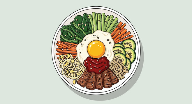 A plate of traditional Korean bibimbap meal.
