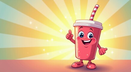 Cartoon character of a cup of soda with a straw