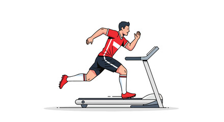 Obraz premium A cartoon style illustration depicting a soccer player training on a treadmill for athletic performance and cardiovascular fitness