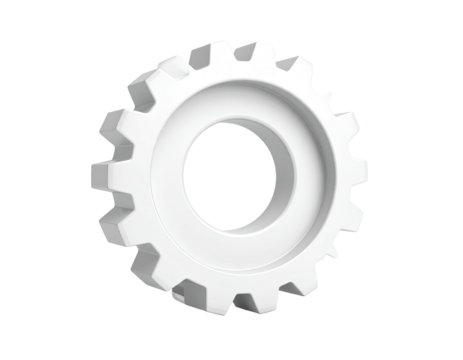 A white gear icon floats against a black background, three-dimensional