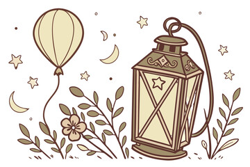 Lantern and balloon with floral elements