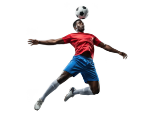 Soccer player heading ball isolated on transparent background