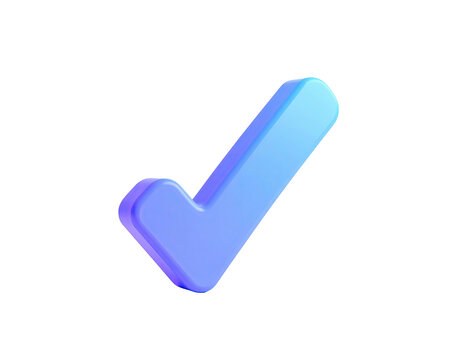 A 3D rendered checkmark in a gradient of blue and purple, floating against black