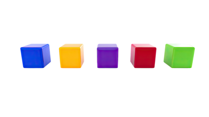Five colorful cubes in a row on a black background