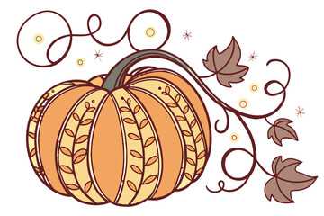 Decorative pumpkin with vine and leaves