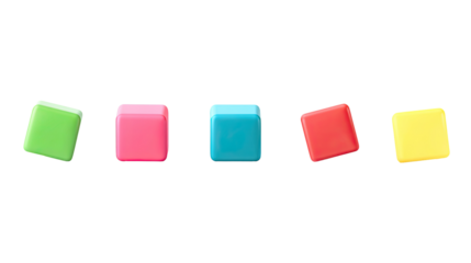 Four vibrant, pixelated squares in pastel colors light green, hot pink, teal, and orange-yellow, against a black background