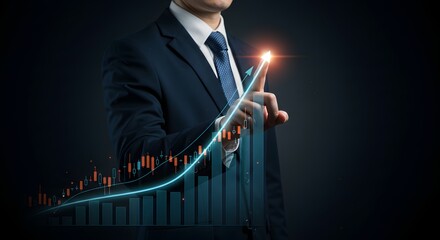 Business Growth Chart with Businessman Pointing Upward