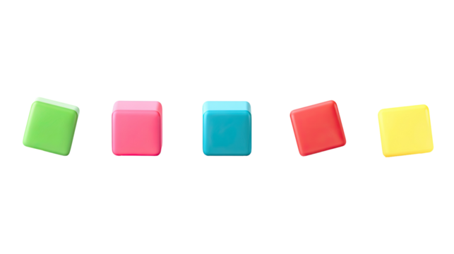 Four vibrant, pixelated squares in pastel colors light green, hot pink, teal, and orange-yellow, against a black background