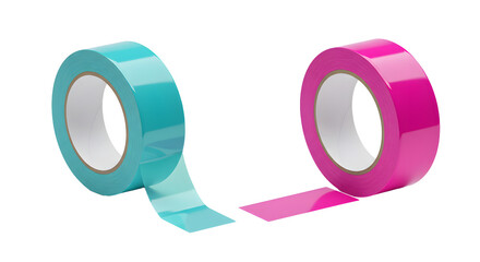 Bright pink and teal adhesive tape rolls isolated on white background, perfect for craft projects and packaging