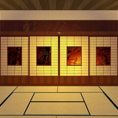 和室に差し込む夕日