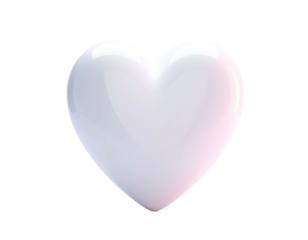 A glossy, pearlescent, white heart shape isolated against a black background