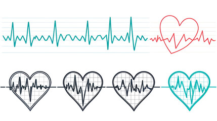 Set of dead heartbeat collection, End of the life, dead line heartbeat, continuous lines heart death drawing. Wave pulse. Art stop pattern, Cardio graph symbol, beat dead.