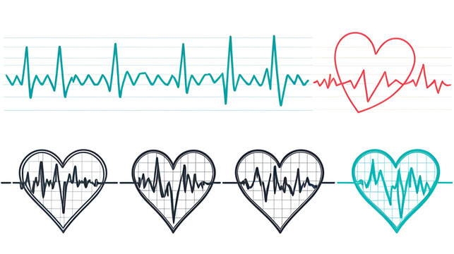 Set of dead heartbeat collection, End of the life, dead line heartbeat, continuous lines heart death drawing. Wave pulse. Art stop pattern, Cardio graph symbol, beat dead.