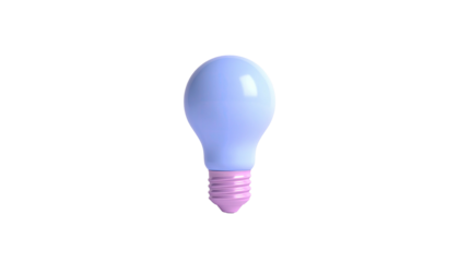 A 3D rendered lightbulb, soft blue bulb, pink base, isolated on black background
