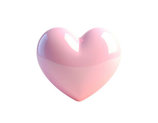 A glossy, pink heart rendered with highlights, set against a stark black background
