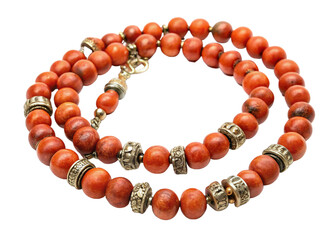 Uzbek coral bead necklace isolated on white background