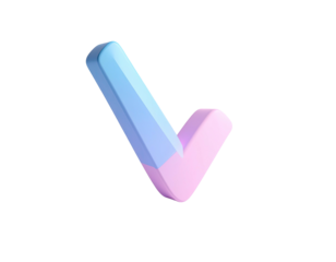 3D rendered pastel checkmark floating against a black background