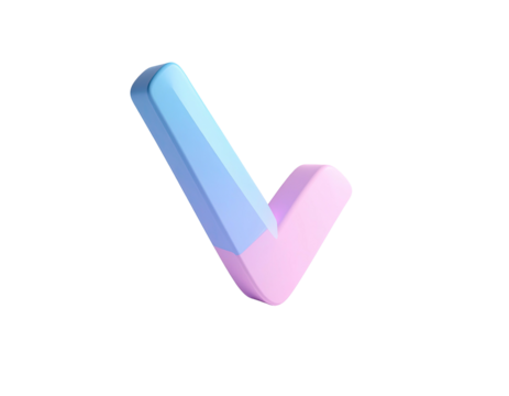 3D rendered pastel checkmark floating against a black background