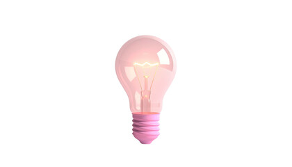 Pink, lit lightbulb on black background. The bulb has a visible filament