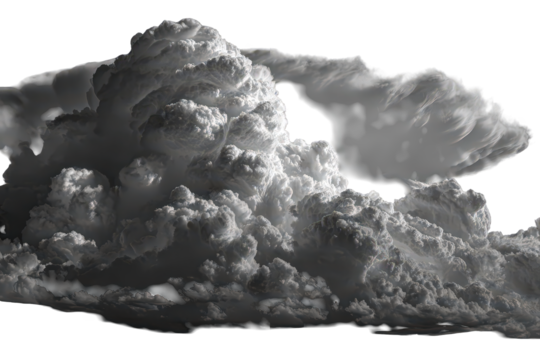 Dramatic Illuminated Cumulus Cloud Formation with Ethereal Lighting on Transparent Background Generates Atmosphere for Weather Theme Ideal for Compositing and Creative Projects