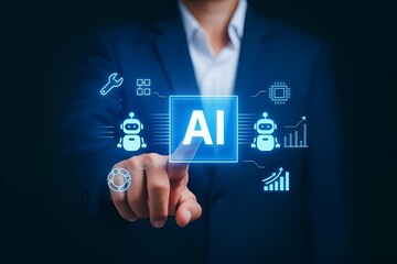 Businessman Activating Artificial Intelligence (AI) System