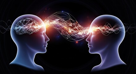 Fototapeta premium Vibrant brain connection illustrating telepathy and digital thought transfer for advanced communication.