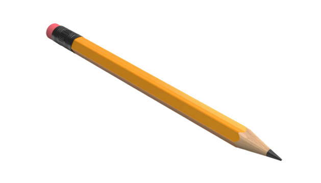 A classic yellow writing instrument with a pink eraser and sharpened tip, against black