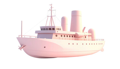 A rendered, stylized pink boat with two funnels and a complex superstructure