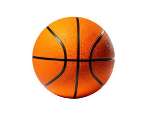 Isolated orange sphere with black lines, a classic sports ball against black