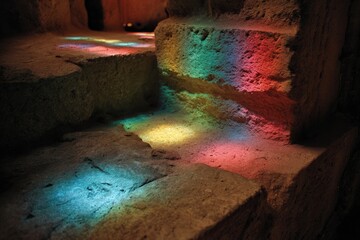 Stained Glass Light Reflecting On Stone Steps