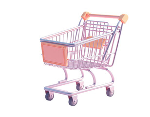 A stylized, pastel-pink shopping cart against a black background