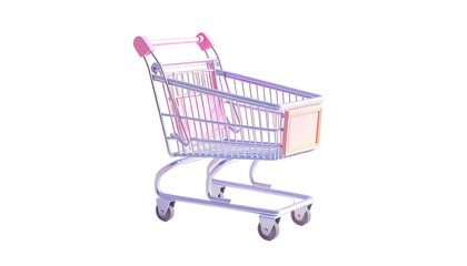 Pastel-colored shopping cart rendered with a black background, isolated