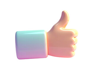 3D rendering of a thumbs-up hand with soft, colorful gradients against black