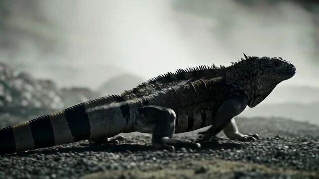 Large lizard in rocky volcanic environment a majestic iguana outdoors