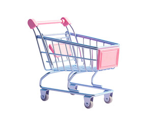 A stylized, pink and silver shopping cart isolated on a black background (1)