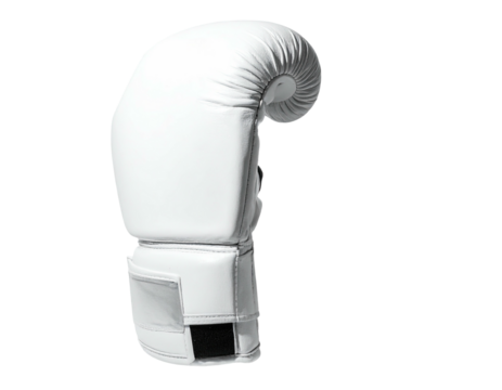 A pristine, white, leather boxing glove isolated on black