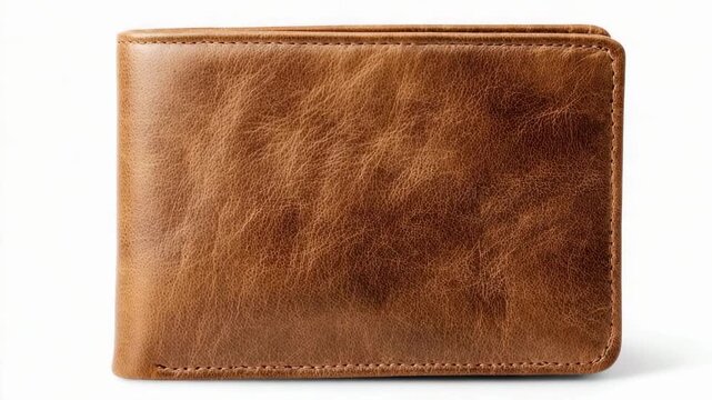 A brown leather wallet on a white background.