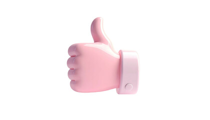 Pink, glossy 3D rendering of a hand giving a thumbs-up on a black background