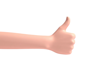 3D-rendered arm extending with a raised thumb gesture, on a black background