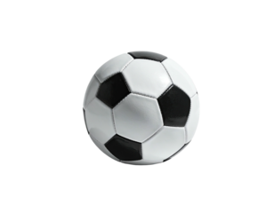 Classic black and white soccer ball, isolated against a deep black background