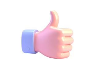 3D rendered cartoon hand giving a thumbs up against a stark black backdrop