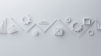 flowchart. Clean flowchart symbols on a light grey background representing modern business optimization. pitch deck slides.