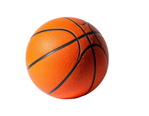 A classic orange basketball with black lines, isolated against a black background